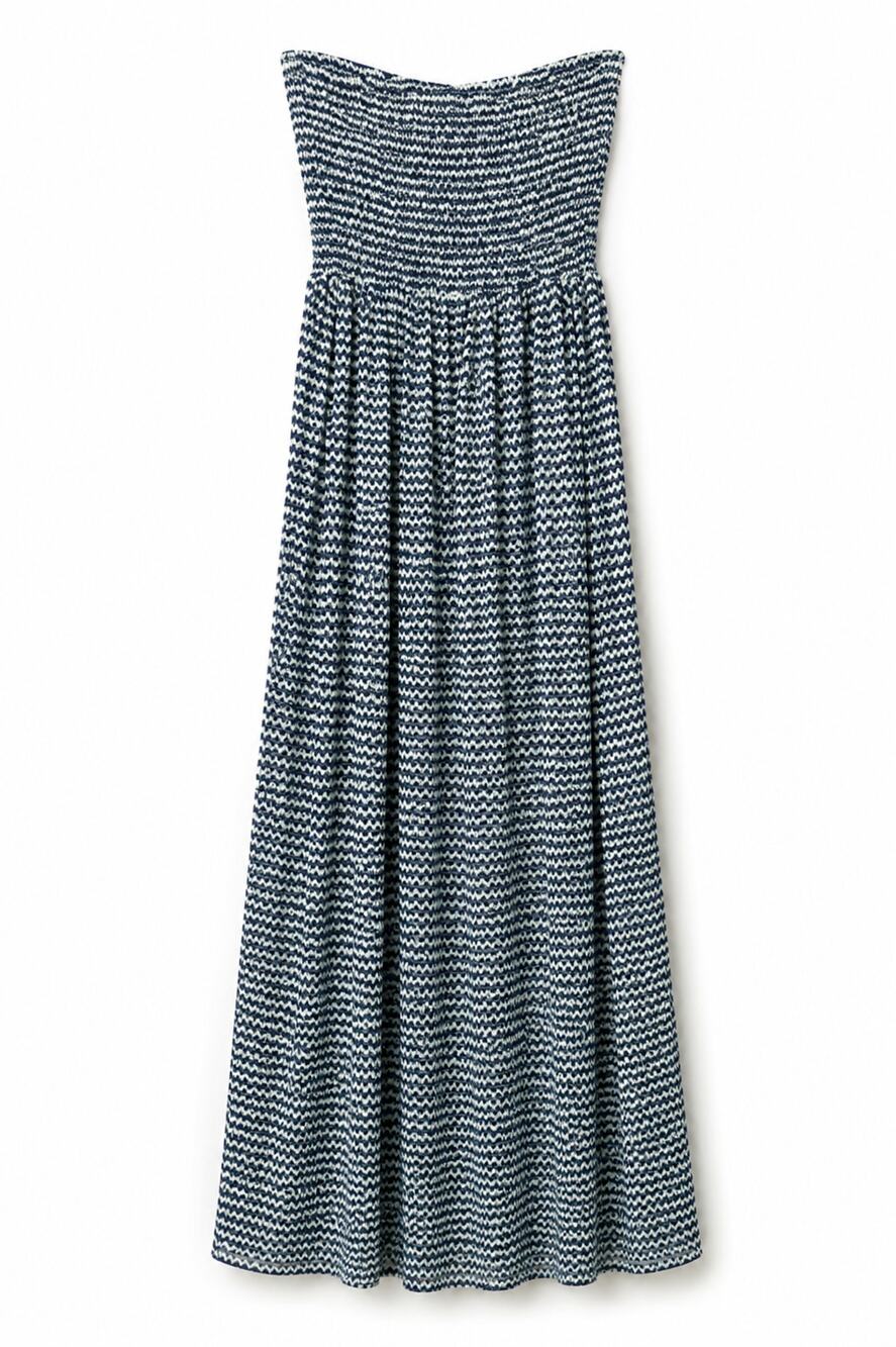 Banana Republic Strapless Smocked Midi Dress XS Navy Green Rayon Ric Rac